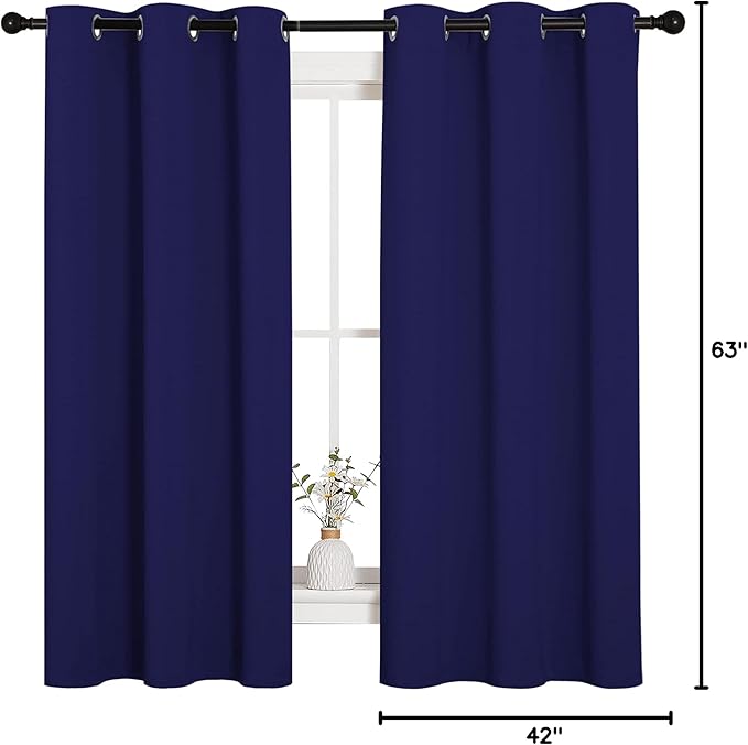 NICETOWN All Season Thermal Insulated Solid Grommet Top Blackout Curtains/Drapes/Panels for Kid's Room (Royal Blue, 2 Panels, 42 x 63 Inch)
