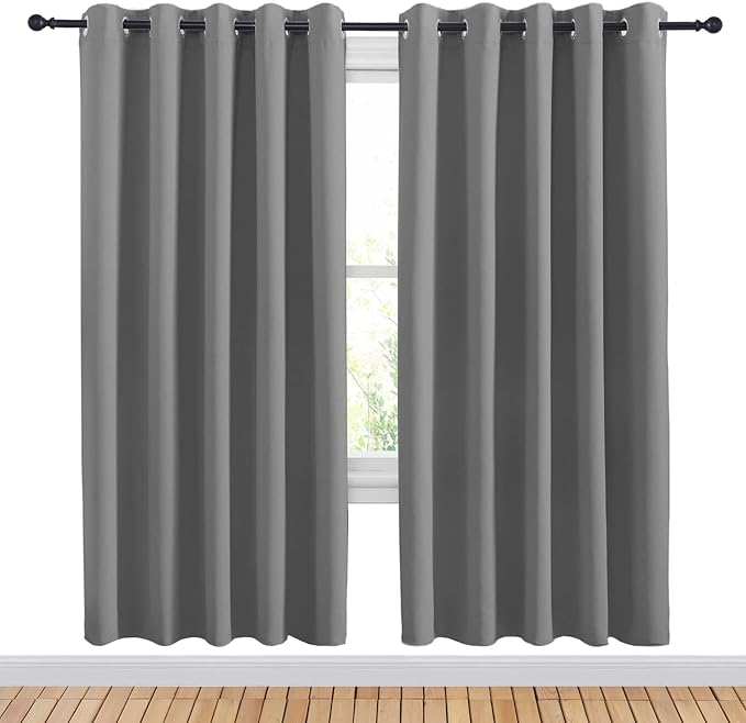 NICETOWN Bedroom Curtains Blackout Drapery Panels, Three Pass Microfiber Thermal Insulated Solid Ring Top Blackout Window Curtains/Drapes (Two Panels, 70 x 72 inches, Silver Grey)