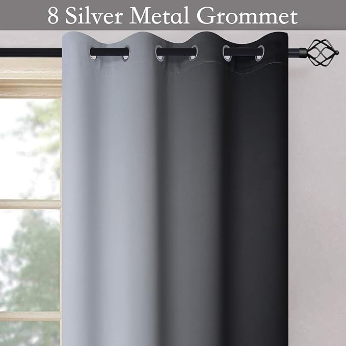 SimpleHome Ombre Room Darkening Curtains for Bedroom, Gradient Black to Grey White Light Blocking Thermal Insulated Grommet Window Curtain/Drapes for Living Room,2 Panels, 70x84 inches Length