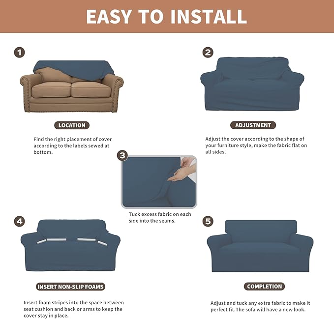 Easy-Going 100% Waterproof Couch Cover, Dual Waterproof Sofa Cover, Stretch Jacquard Sofa Slipcover, Leakproof Furniture Protector for Kids, Pets, Dog and Cat (Oversized Sofa, Bluestone)