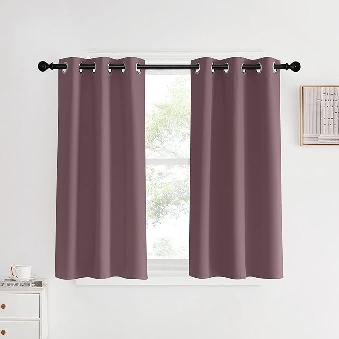NICETOWN Room Darkening Short Curtain Panels for Cafe, Dry Rose, 2 Panels, W34 x L40 -inch, Thermal Insulated Grommet Room Darkening Draperies/Drapes for Window