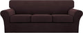 Turquoize 4 Piece Sofa Covers for 3 Cushion Couch Sofa Slipcover Soft Couch Cover for Dogs Washable Furniture Cover with 3 Individual Large Cushion Covers Feature Fabric (Large Sofa, Brown)