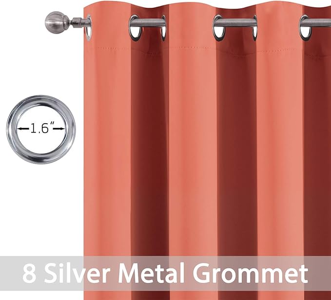 Yakamok 96 inch Long Solid Blackout Curtains with Grommet, Room Darkening Thermal Insulated Window Drapes for Bedroom (52x96 Inch, Coral Orange, 2 Panels)