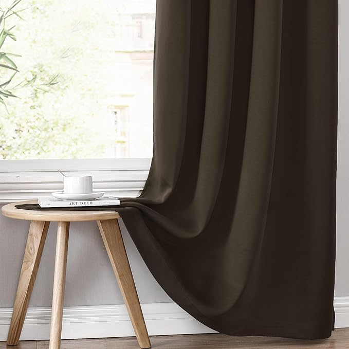 ChrisDowa 100% Blackout Curtains 102 inch Long for Bedroom with Black Liner, 2 Thick Layers Total Blackout Thermal Insulated Grommet Window Curtains 2 Panels Set (Brown, 52 x 102 Inch)