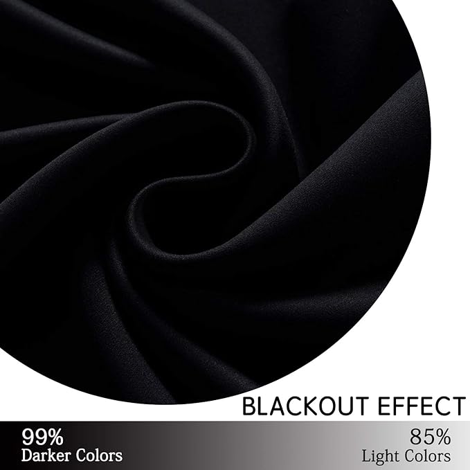 Yakamok Blackout Curtains for Bedroom - Grommet Thermal Insulated Room Darkening Curtains for Living Room, Set of 2 Panels (52 x 54Inch, Black)