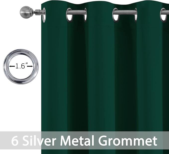 Yakamok Dark Green Blackout Curtains for Bedroom, Room Darkening Thermal Insulated Grommet Window Curtains, Light Blocking Blackout Drapes for Living Room, 38Wx54L inch,2 Panels
