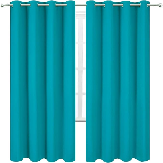 LEMOMO Blackout Curtains 66 x 72 Inch Long Teal Curtains Set of 2 Panels Room Darkening Curtains for Bedroom and Living Room