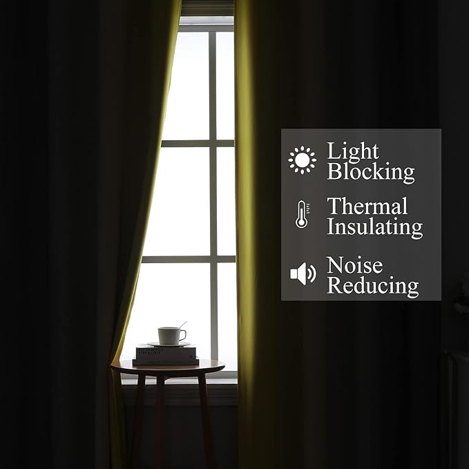 Grey and Yellow Blackout Curtains 84 Inch Length 2 Panels Set, Blackout Curtains for Living Room, Thermal Insulated Gradient Drapes, Light Blocking Ombre Curtains for Boys Bedroom, 52W x 84L Inches