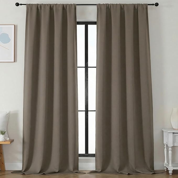 Simplebrand Ava Blackout Curtains for Patio 108 Inches Long 2 Panels Set, Solid Thermal Insulated Room Darkening Rod Pocket Window Treatment Curtains Blackout Drapes, W50 x L108 Inch, Latte