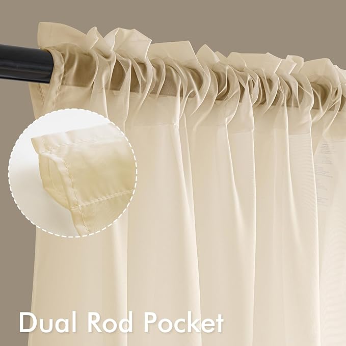 MIULEE Butter Cream Sheer Curtains 102 Inches Long, 4 Panels Set, Light Filtering Rod Pocket Voile Drapes for Living Room and Bedroom, Airy Soft Fabric Window Treatments, 42 x 102 Inches