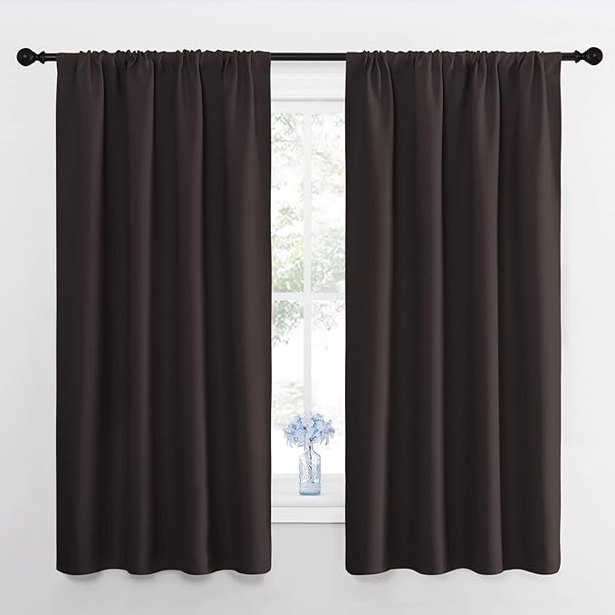 NICETOWN Blackout Curtain Panels 63 inches - Triple Weave Microfiber Energy Saving Thermal Insulated Solid Rod Pocket Blackout Curtains for Bedroom (1 Pair, 42 inches by 63 Inch, Toffee Brown)