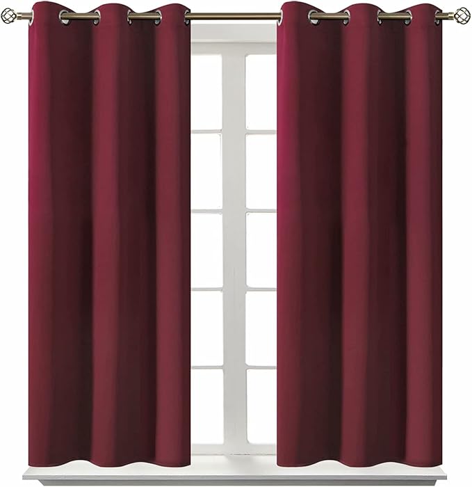 BGment Blackout Curtains for Bedroom - Grommet Thermal Insulated Room Darkening Curtains for Living Room, Set of 2 Panels (38 x 45 Inch, Burgundy)