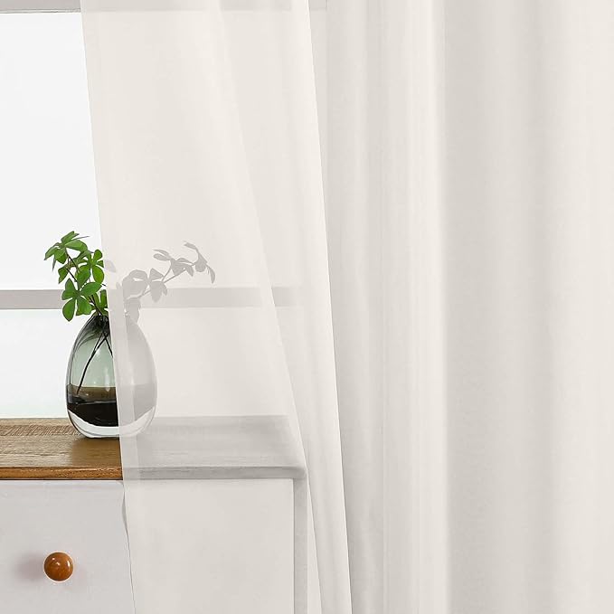 Ivory Small Sheer Curtains Tier 24 Inches Length 2 Pieces, Light Filtering Cafe Curtains Sheers for Living Room Bathroom, Modern Window Treatments Dual Rod Pocket Panels, 2X42Wx24L Inches