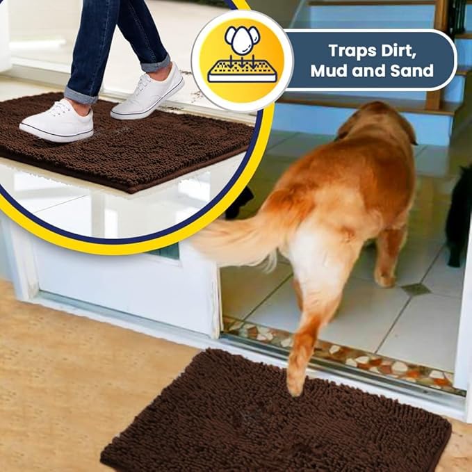 Muddy Mat® | Super Absorbent Door Mat Indoor, Microfiber Quick Dry Chenille Entryway Rug, Non-Slip Front Door Mat, Indoor Mats for Entryway, Machine Washable Pet Rug, Brown 24"x120"