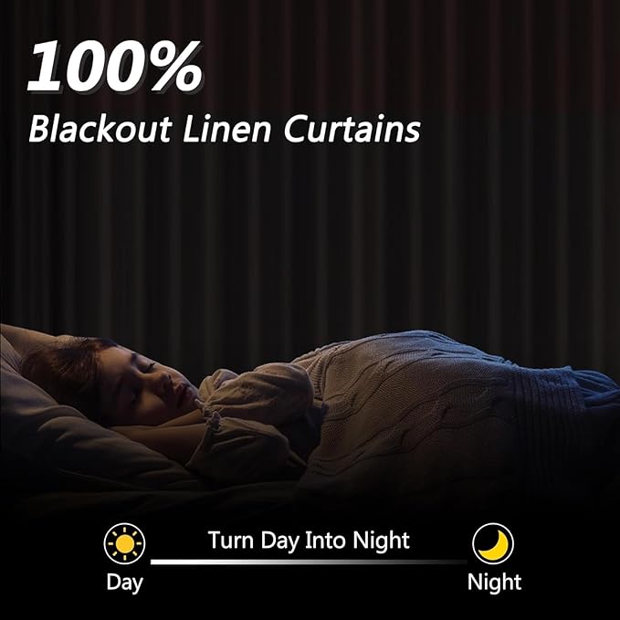 Guken 100% Blackout Linen Curtains 63 Inch Length 2 Panels Set for Living Room Bedroom Back Tab Thermal Insulated Black Out Drapes Room Darkening Farmhouse Style for Bedroom Window Curtains 40 Wide