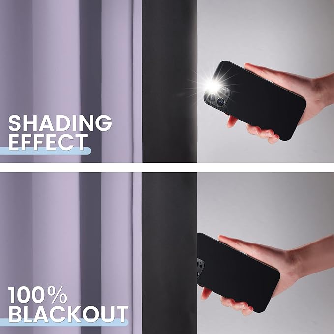 SimpleHome 100% Blackout Curtains for Bedroom,Thermal Insulated Lilac Grommet Window Drapes Room Darkening Curtains for Living Room with Black Back,52 x 36 Inch,2 Panels