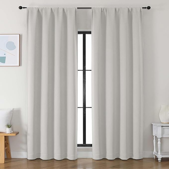 Simplebrand Ava Natural Blackout Curtains for Bedroom 90 Inches Long 2 Panels Set, Solid Privacy Energy Saving Living Room Window Treatment Curtains Blackout Drapes, W50 x L90 Inch, Natural