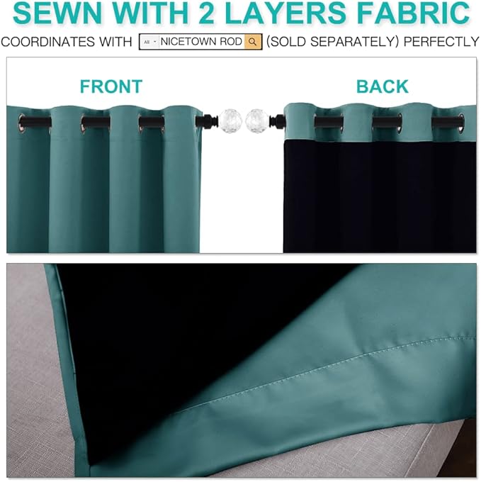 NICETOWN Complete 100% Blackout Curtain Set, Thermal Insulated & Energy Efficiency Window Draperies for Guest Room, Full Shading Panels for Shift Worker and Light Sleepers, Sea Teal, 42W x 84L, 2 PCs