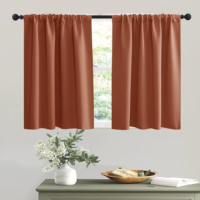 RYB HOME Short Burnt Orange Blackout Curtains for Small Bedroom Window, Insulating UV Blocking Drapes for Kitchen Cafe Basement, Privacy Tiers for Bathroom Window, Width 42 by Length 36, Set of 2