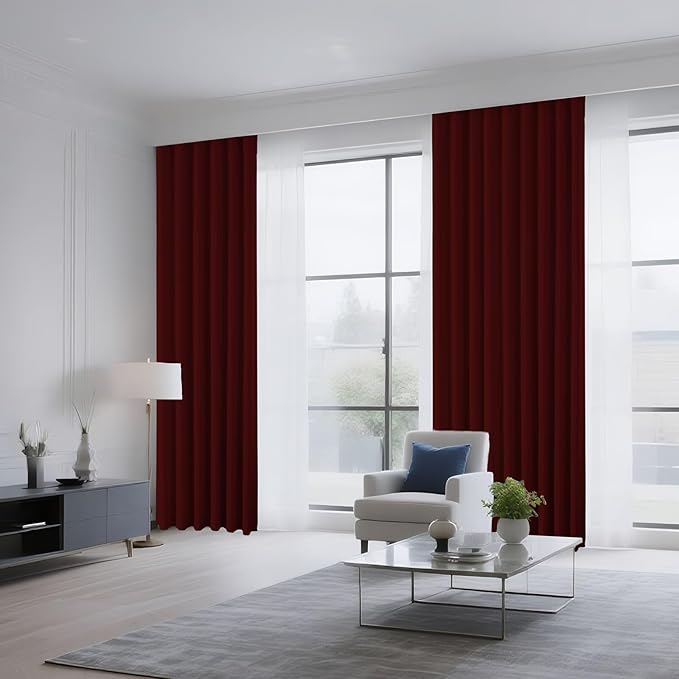 CUCRAF Burgundy Red Blackout Curtains 72 inch Length 2 Panels Set, Rod Pocket Room Darkening Drapes for Bedroom Living Room, Insulated Thermal Light Blocking Window Curtain (W52 x L72 Inch)