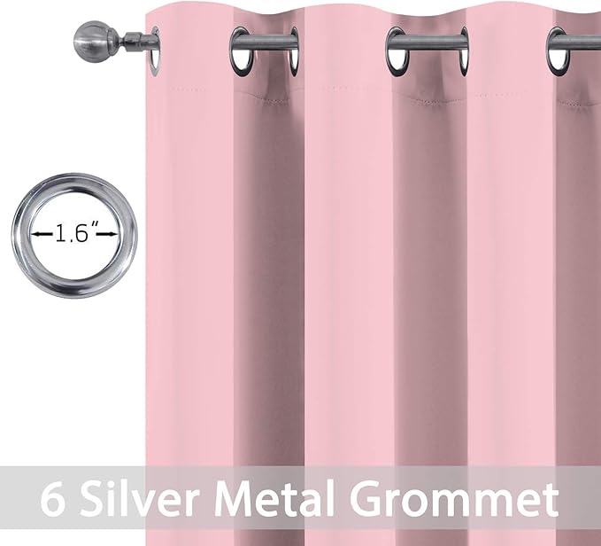 Yakamok Light Blocking Window Blackout Curtains Thermal Insulated Room Darkening Drapes for Bedroom,Solid Grommet Top Window Panels, 38x84 Inch, Pink, One Pair