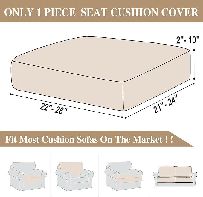 Couch Cushion Cover Seat Cushion Cover Stretch Armchair Cover Separate Sectional Sofa Slipcovers Furniture Protector(1 Piece for Seat or Sofa Backrest, Natural)