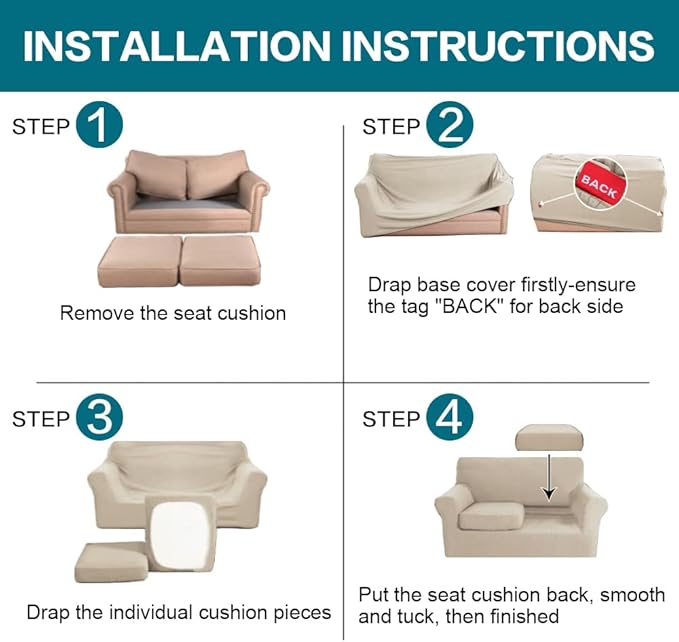 Turquoize 3 Piece Sofa Covers for 2 Cushion Couch Sofa Slipcover Soft Couch Cover for Dogs-Washable Sofa Furniture Covers with 2 Individual Cushion Covers, Feature Fabric (2 Cushion Sofa,Island Fossi)