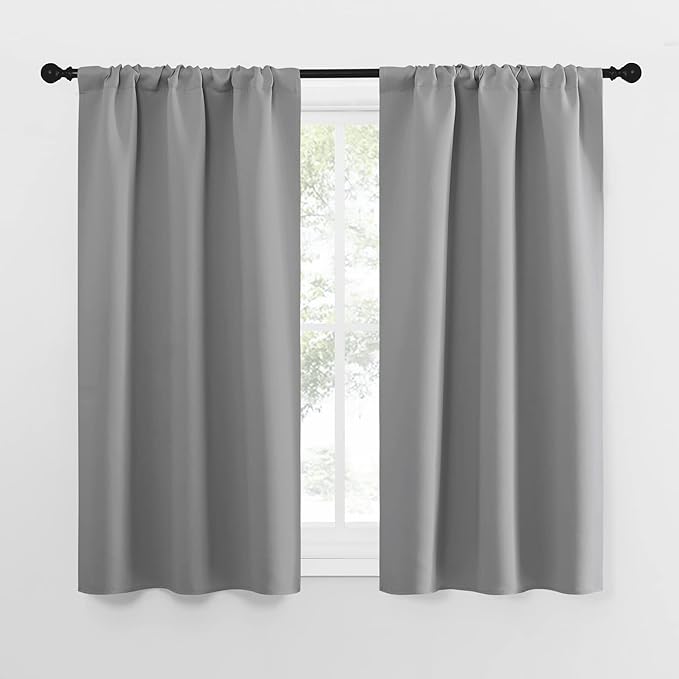 NICETOWN Short Curtains for Small Window - Home Decoration Thermal Insulated Rod Pocket Blackout Blinds & Drapes for Small Windows (Silver Grey, 2 Panels, W34 x L54 -Inch)