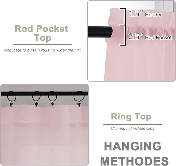 OWENIE Extra Long Blush Sheer Curtains 96 Inches Long 2 Panels Set, Soft Lightweight Airy Voile Sheer Curtain for Bedroom Living Room, Rod Pocket Solid Color Farmhouse Curtains, 59" Wx96 L Inch