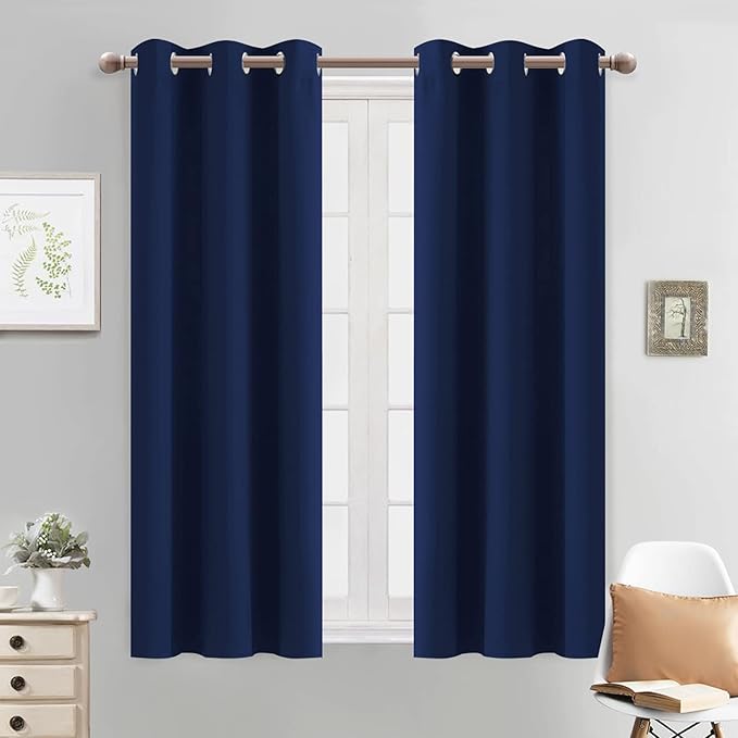 Yakamok Thermal Insulated Blackout Curtains for Bedroom, Light Blocking Grommet Window Drapes for Living Room(38 x 54Inch, Navy Blue, 2 Panels)