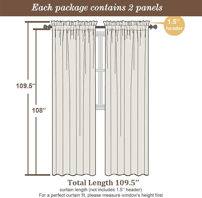Chyhomenyc Sheer Curtains 108 Inch Length 2 Panels Set - Extra Long Light Filtering Solid Voile Window Drapes for Living Room Bedroom, 42Wx108L, 9FT Length, Denim Blue