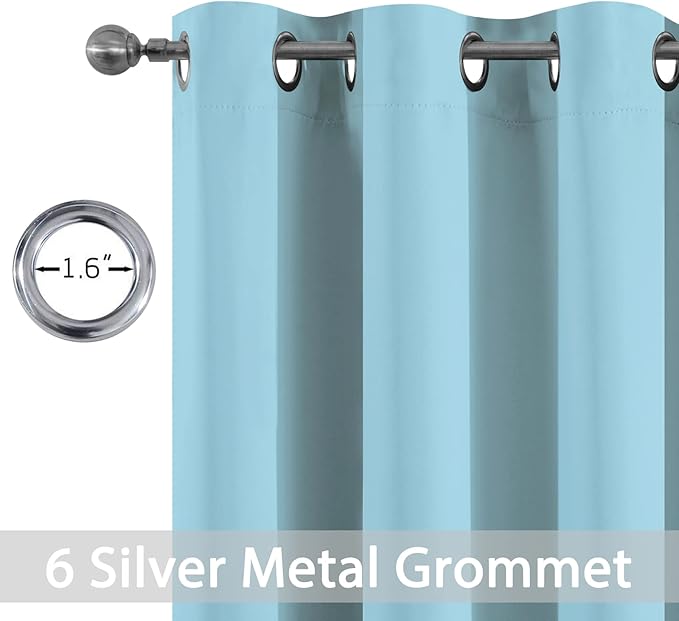 Yakamok Sky Blue Blackout Curtains for Bedroom,Thermal Insulated Grommet Room Darkening Window Drapes for Living Room,42W x 63L,2 Panels