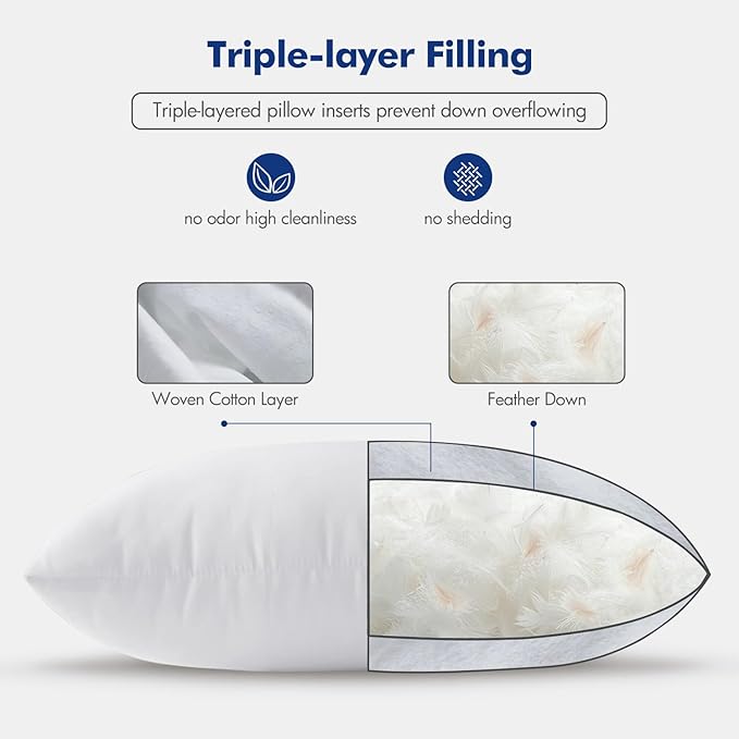 MIULEE Feather Pillow Insert 28x28, Decorative Down Feather Fluffy Throw Pillow Cotton Fabric for Living Room Sofa Bed