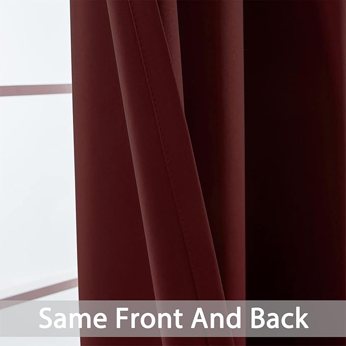 Yakamok Blackout Curtains for Bedroom, Thermal Insulated Blackout Window Curtains with Grommet Top for Living Room- Burgundy Red- 38W x 84L -2 Panels