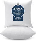 LANE LINEN 24x24 Pillow Inserts - Set of 2 Lightweight Down Alternative Square Pillows, White Throw Pillows for Bed, Decorative Pillows for Couch Bed, Firm Pillows for Living Room