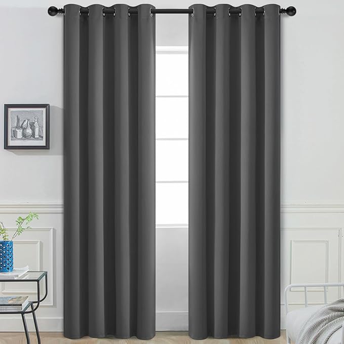 Yakamok 96 Inch Long Blackout Curtains for Bedroom, Thermal Insulated Room Darkening Curtains, Light Blocking Blackout Drapes for Living Room- 2 Panels,52x96 Inch, Charcoal Grey