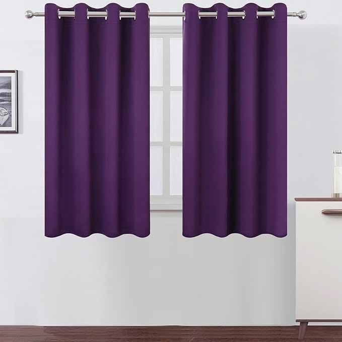 LEMOMO Blackout Curtains 66 x 54 Inch Long Purple Curtains Set of 2 Panels Room Darkening Curtains for Bedroom and Living Room