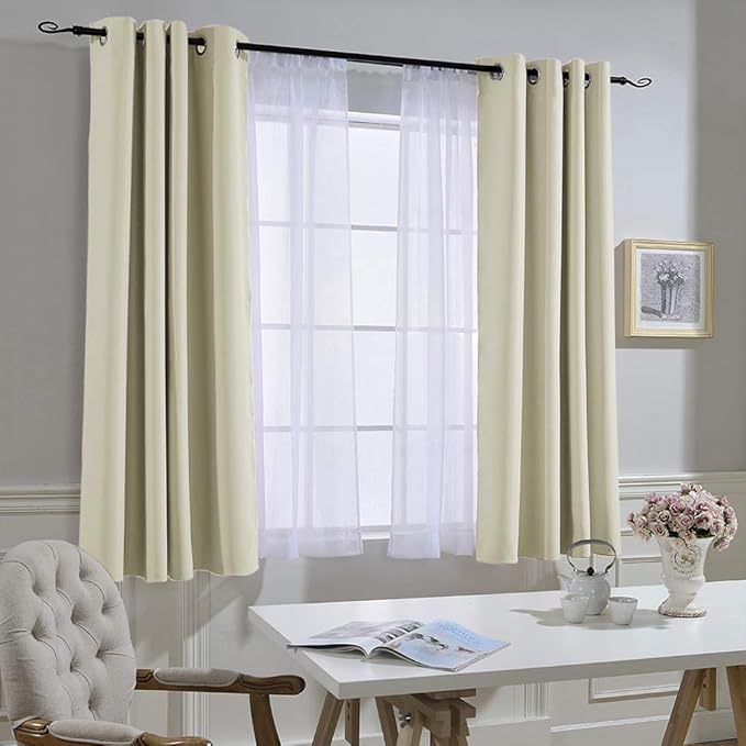 NICETOWN Room Darkening Curtains & Drapes - Window Treatment Thermal Insulated Solid Grommet Light Block Panels for Bedroom/Living Room, Beige, Set of 2, 52 by 72 Inch