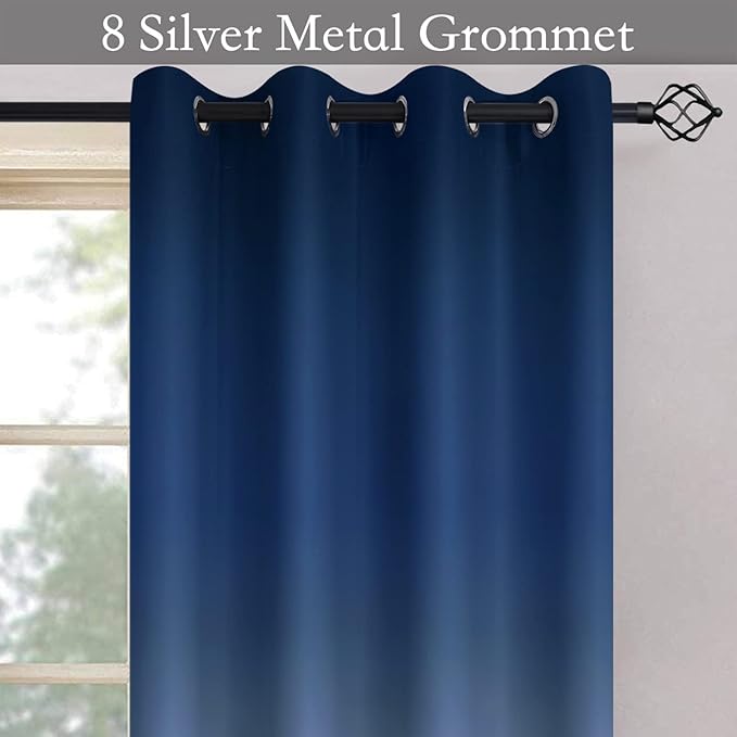 SimpleHome Ombre Room Darkening Curtains for Bedroom, Light Blocking Gradient Blue to Gray White Thermal Insulated Grommet Window Curtains/Drapes for Living Room,2 Panels, 52x96 inches Length