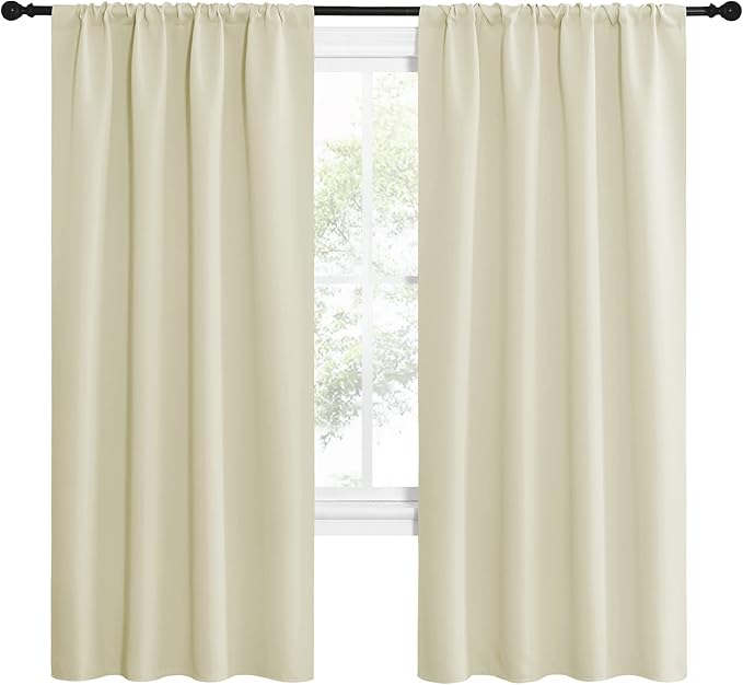 NICETOWN Beige Blackout Curtains for Living Room - Triple Weave Home Decoration Thermal Insulated Solid Rod Pocket Blackout Drapes for Bedroom(Set of 2, 42 x 72 Inch)