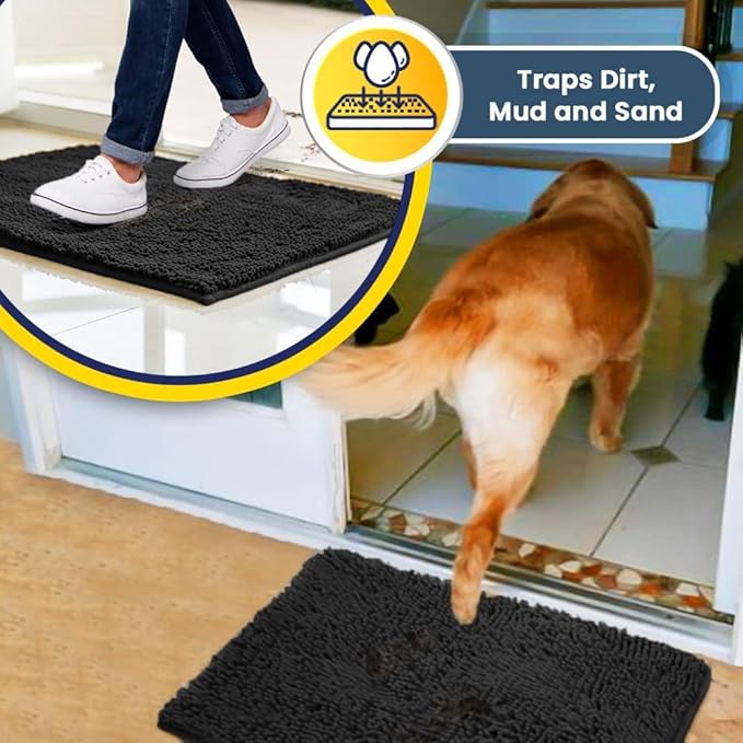 Muddy Mat® | Super Absorbent Door Mat Indoor, Microfiber Quick Dry Chenille Entryway Rug, Non-Slip Front Door Mat, Indoor Mats for Entryway, Machine Washable Pet Rug, Charcoal 48"x72"