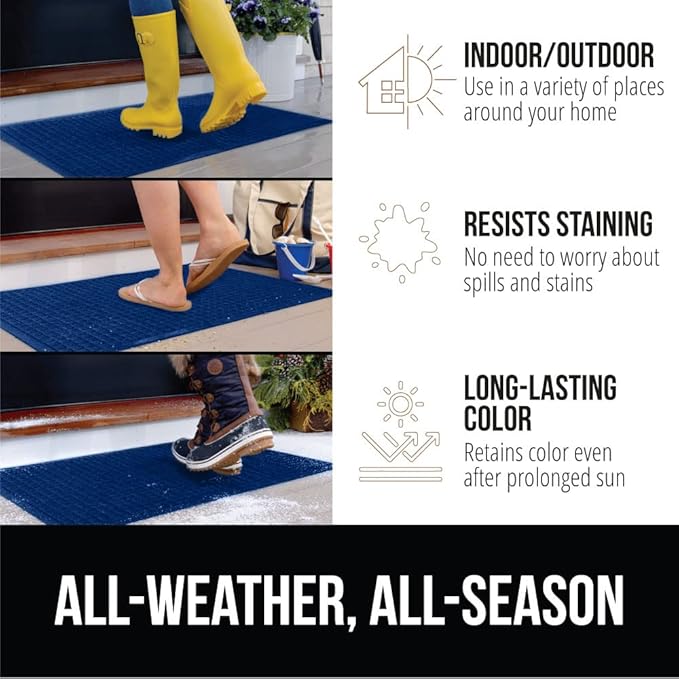 GORILLA GRIP® Ultra Absorbent Front Door Mat Outside Entrance, Traps Dirt and Moisture, HydroABSORB Indoor Outdoor Doormat Holds Up to 1.7 Cups Water, Stain and Fade Resistant Welcome Mat, 29x17, Blue