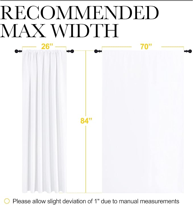 NICETOWN White Curtains, 50% Light Blocking Curtain Panels for Bedroom, Home Decoration Easy-Care Solid Rod Pocket Draperies/Drapes, Window Covering for Kitchen (2 Panels, 70 by 84, White)