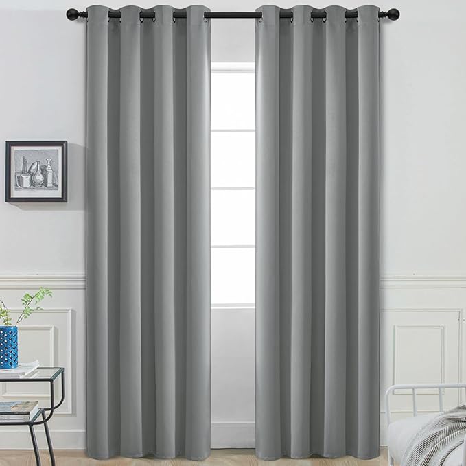 Yakamok Dove Grey Room Darking 90 Inch Length 2 Panel Sets for Livingroom Dining Room Darkening Thermal Insulated Bay Window Hotel Modern Elegant Black Out Sunblock Curtins/Bedroom,52 x 90 Inches