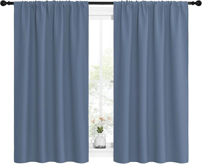 NICETOWN Kitchen Curtains, Short Blackout Curtains & Drapes, Small Window Rod Pocket Draperies for Bedroom (Stone Blue, 42 inches Wide x 54 inches Long, Set of 2)