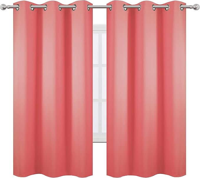 LEMOMO Coral Blackout Curtains 38 x 63 Inch Length/Set of 2 Curtain Panels/Thermal Insulated Room Darkening Blackout Curtains for Bedroom