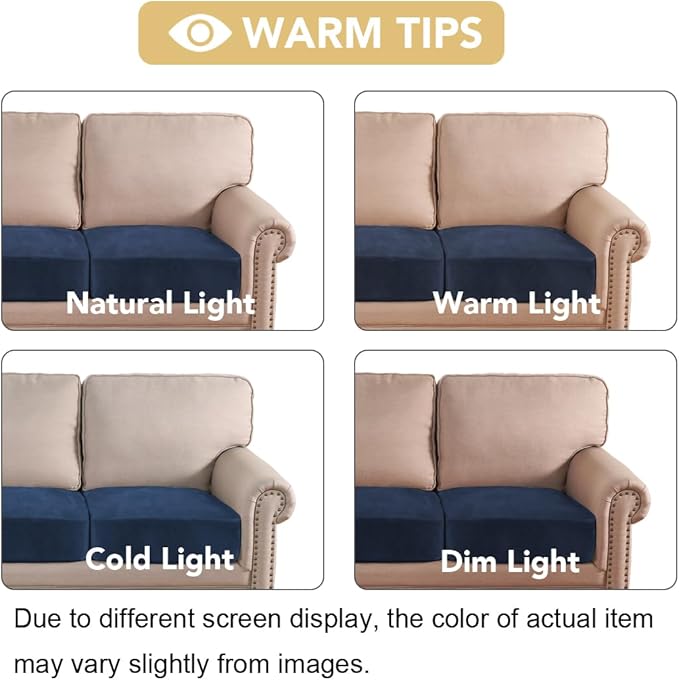 H.VERSAILTEX Velvet Stretch Couch Cushion Cover Plush Cushion Slipcover for Chair Loveseat Sofa Cushion Furniture Protector Seat Cushion Sofa Cover (3 Piece Sofa Cushion Covers, Navy)