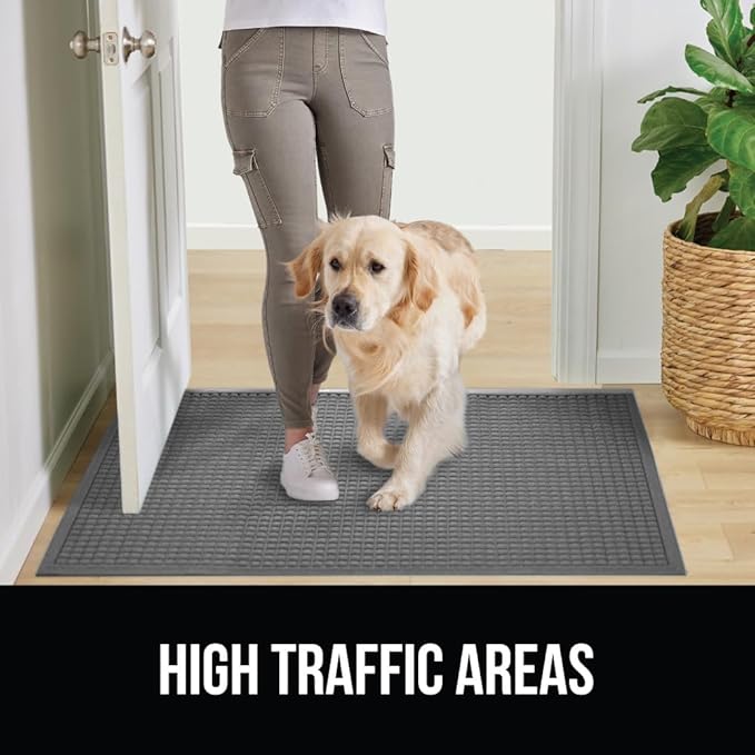 GORILLA GRIP® Ultra Absorbent Front Door Mat Outside Entrance, Traps Dirt and Moisture, HydroABSORB Indoor Outdoor Doormat Holds Up to 1.7 Cups Water, Stain and Fade Resistant Welcome Mat, 29x17, Grey