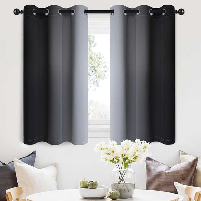 SimpleHome Ombre Room Darkening Curtains 36 inches Length for Bedroom,Grommet Gradient Light Blocking Black Gradient Window Curtains for Living Room,2 Panels, 42x36 inches