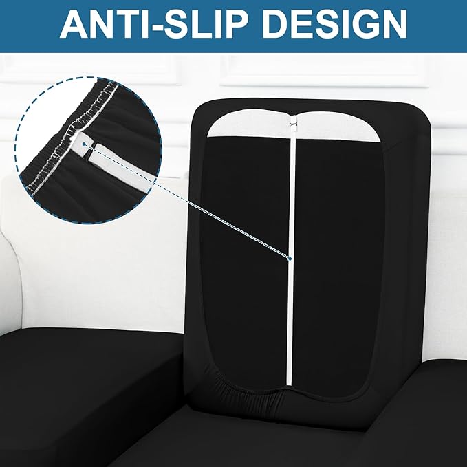 Smiry Printed Couch Cushion Covers, Stretch Soft Couch Covers for Sofa, Washable Non-Slip Sofa Slipcover Furniture Protector for Indoor and Outdoor (Large, Black)